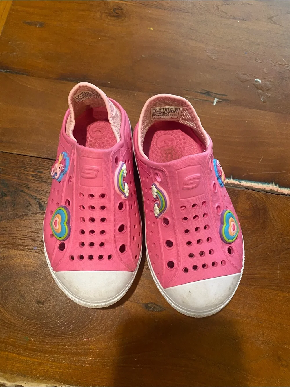 Skechers Pink Slip-On Kids Water Shoes with Rainbow Heart Charms